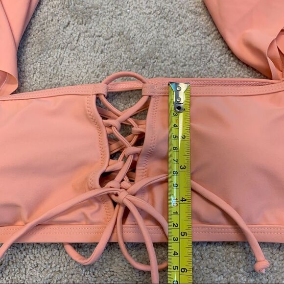 𝅺PEACH Laceup ruffle frill Shoulder crop top bikini top Sz M 🔥 - Picture 6 of 8